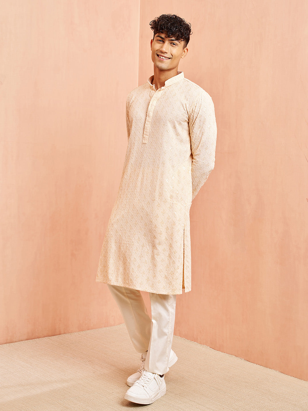 Peach Rayon Festival Wear Men'S Kurta Set