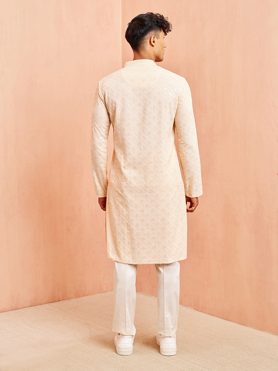Peach Rayon Festival Wear Men'S Kurta Set
