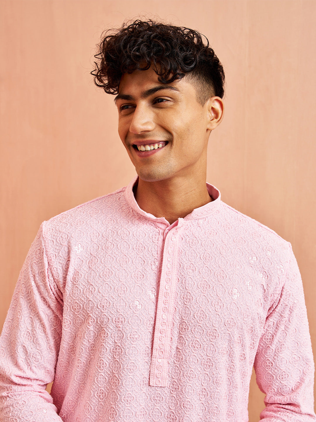 Pink Rayon Festival Wear Men'S Kurta Set