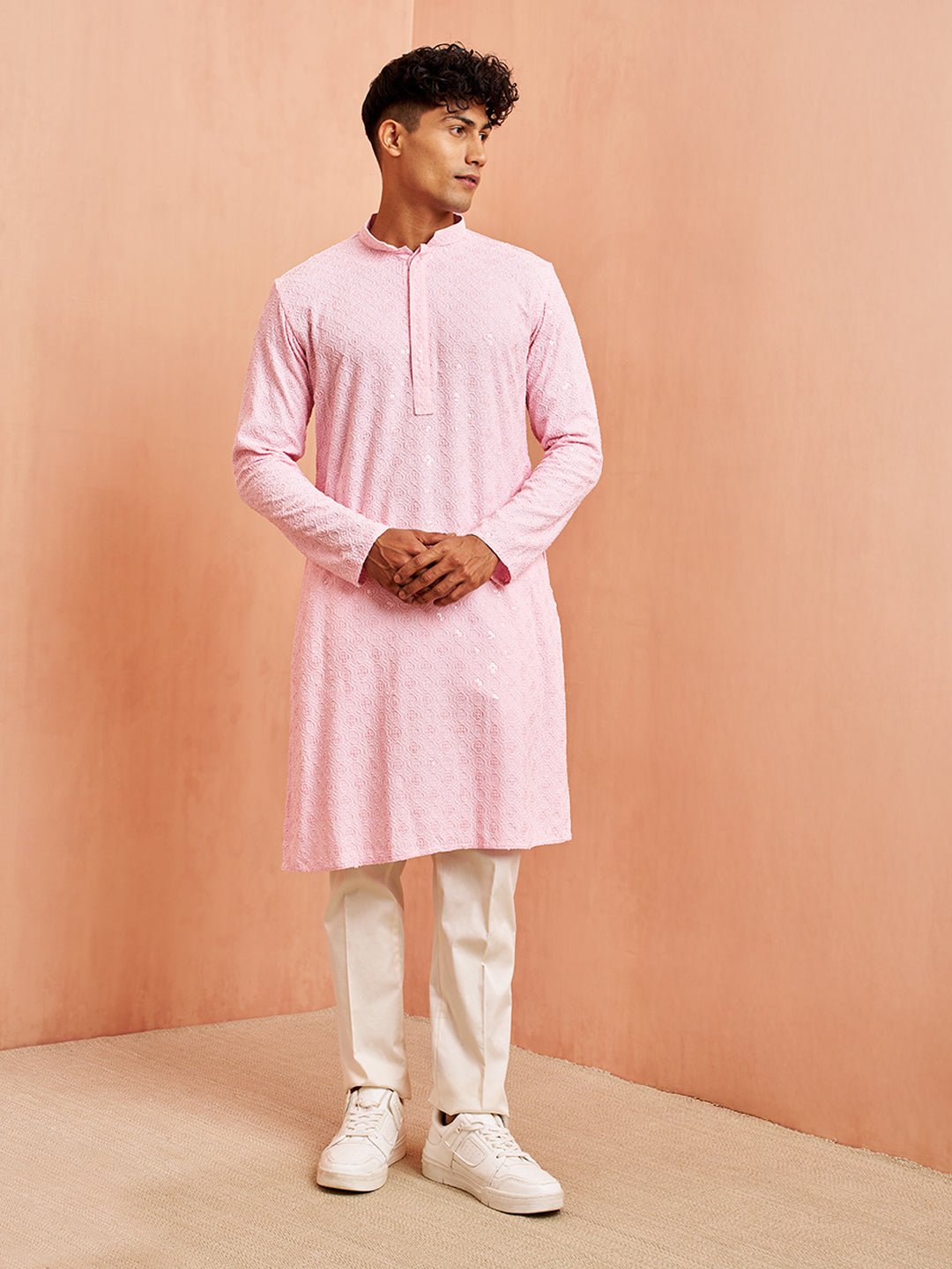 Pink Rayon Festival Wear Men'S Kurta Set