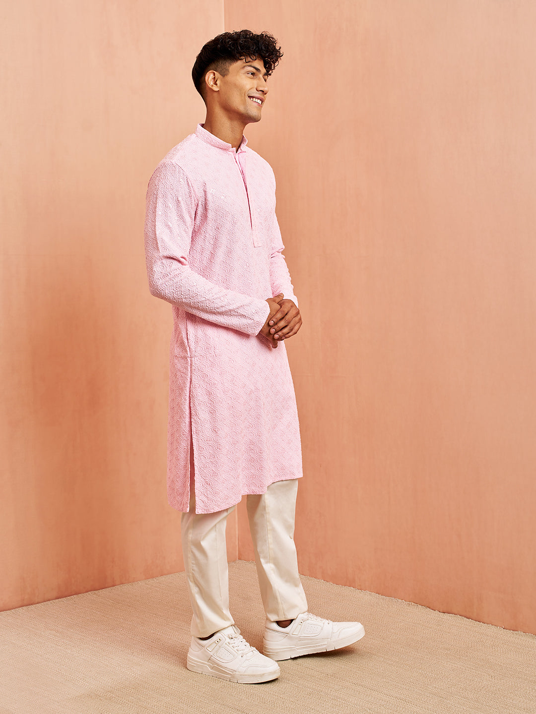 Pink Rayon Festival Wear Men'S Kurta Set