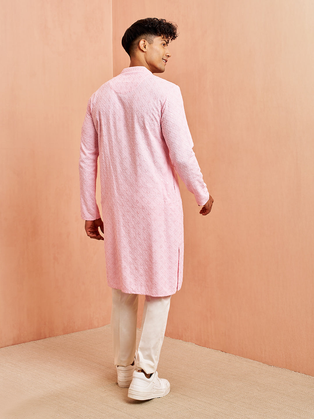 Pink Rayon Festival Wear Men'S Kurta Set
