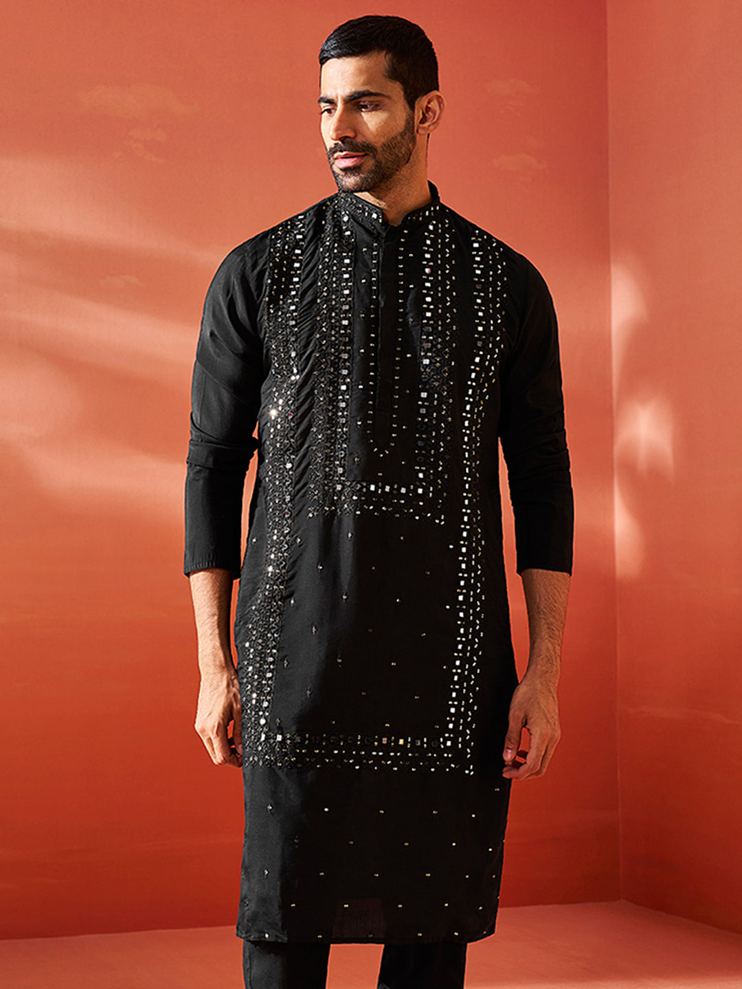 Black Silk Blend Festival Wear Men's Kurta