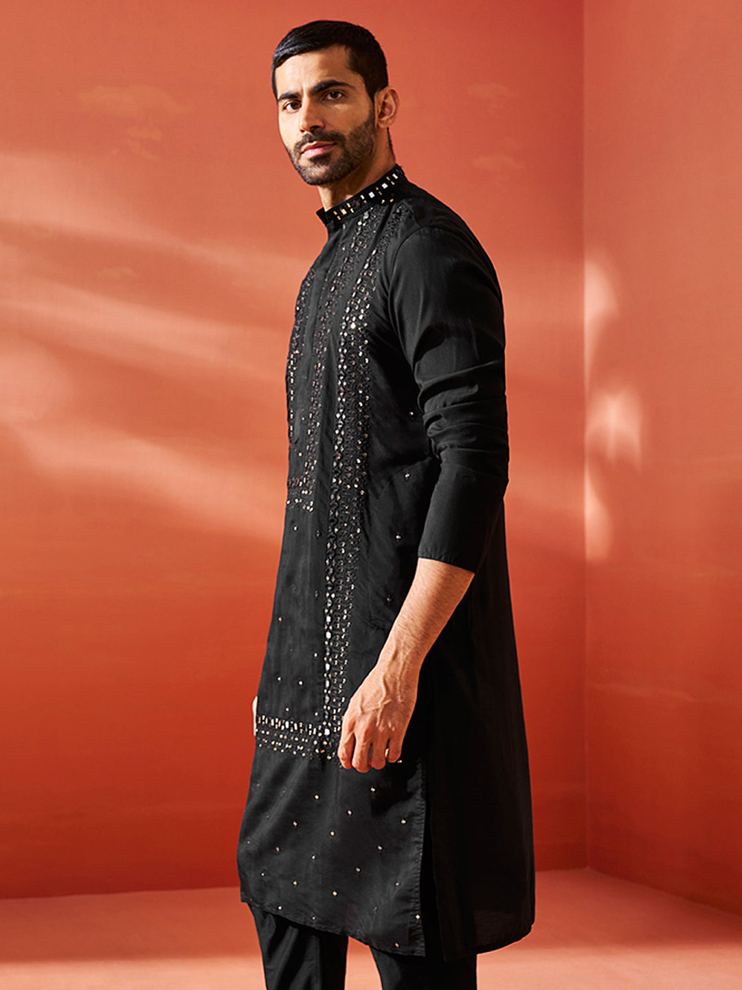 Black Silk Blend Festival Wear Men's Kurta
