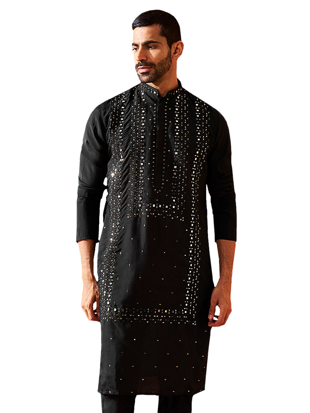 Black Silk Blend Festival Wear Men's Kurta