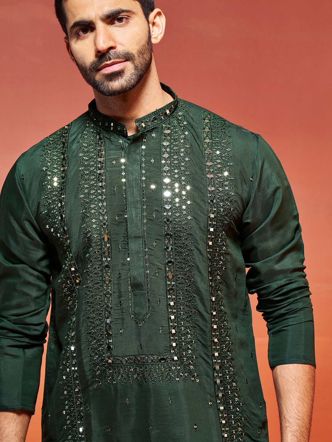 Bottle Green Silk Blend Festival Men's Kurta