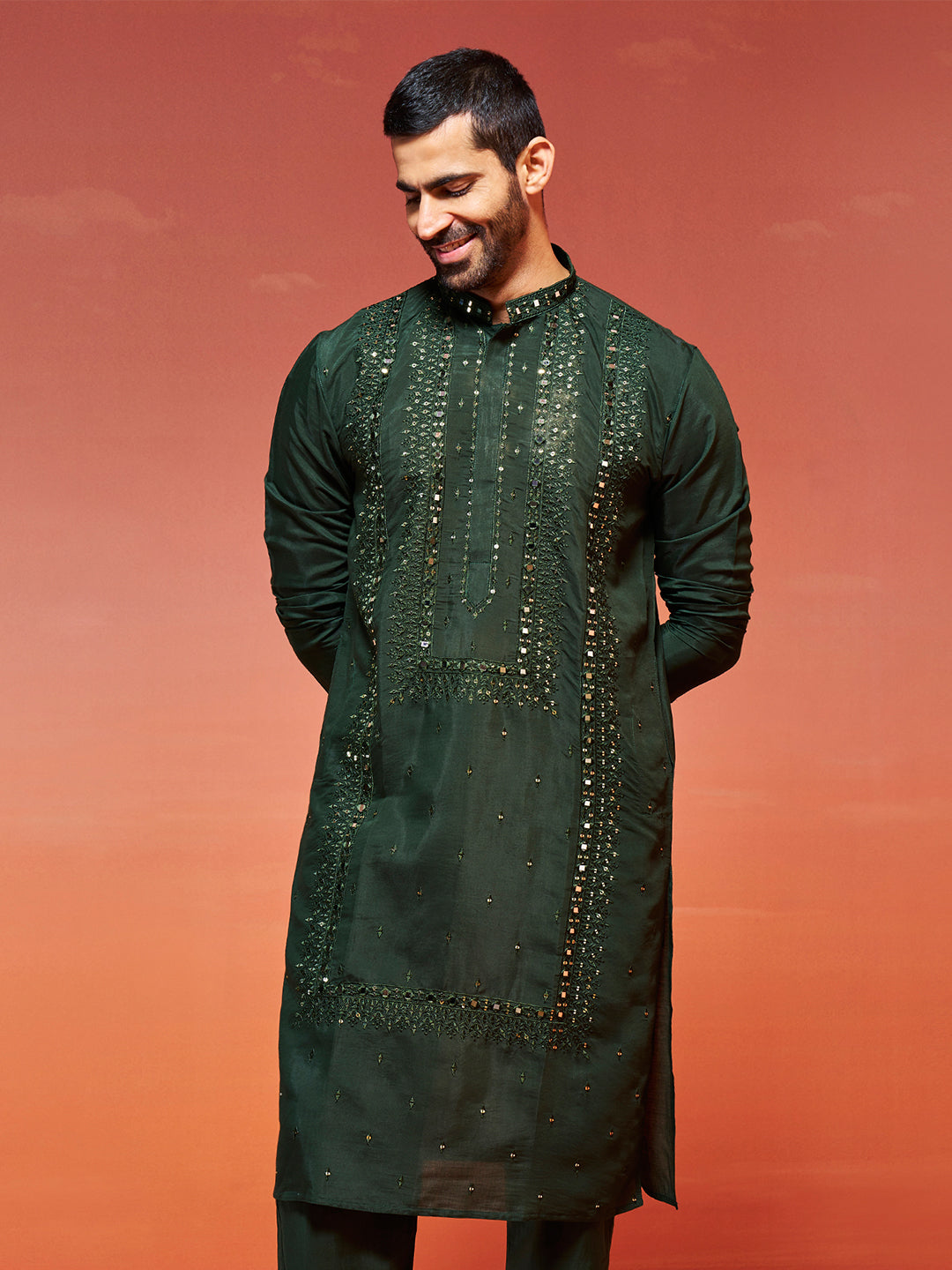 Bottle Green Silk Blend Festival Men's Kurta