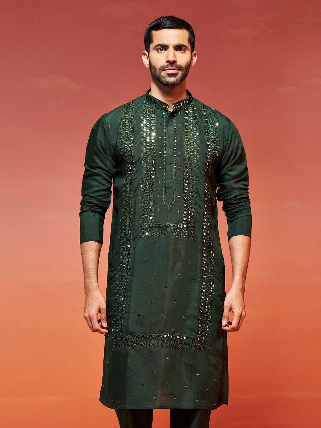 Bottle Green Silk Blend Festival Men's Kurta
