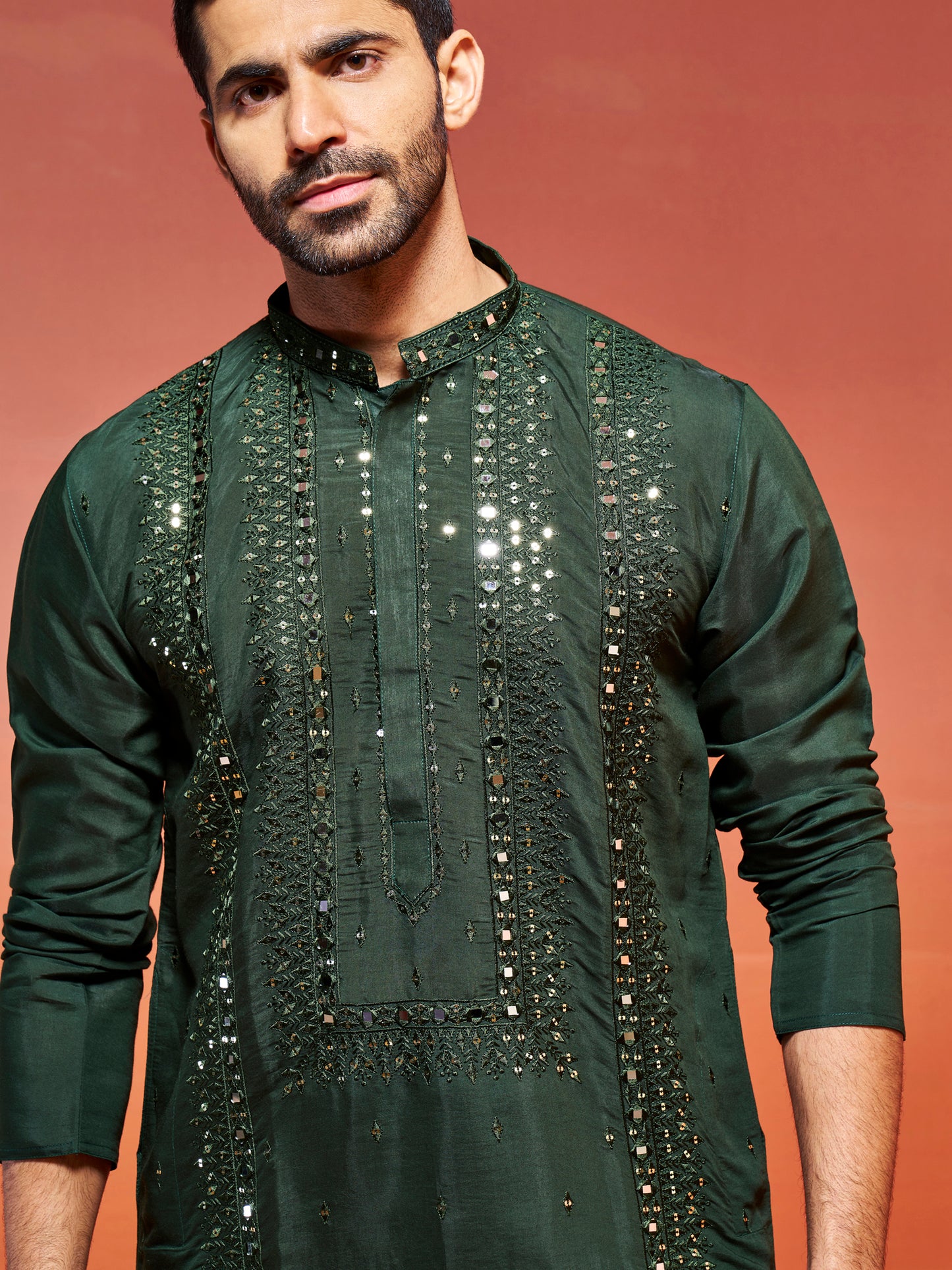 Bottle Green Silk Blend Festival Men's Kurta