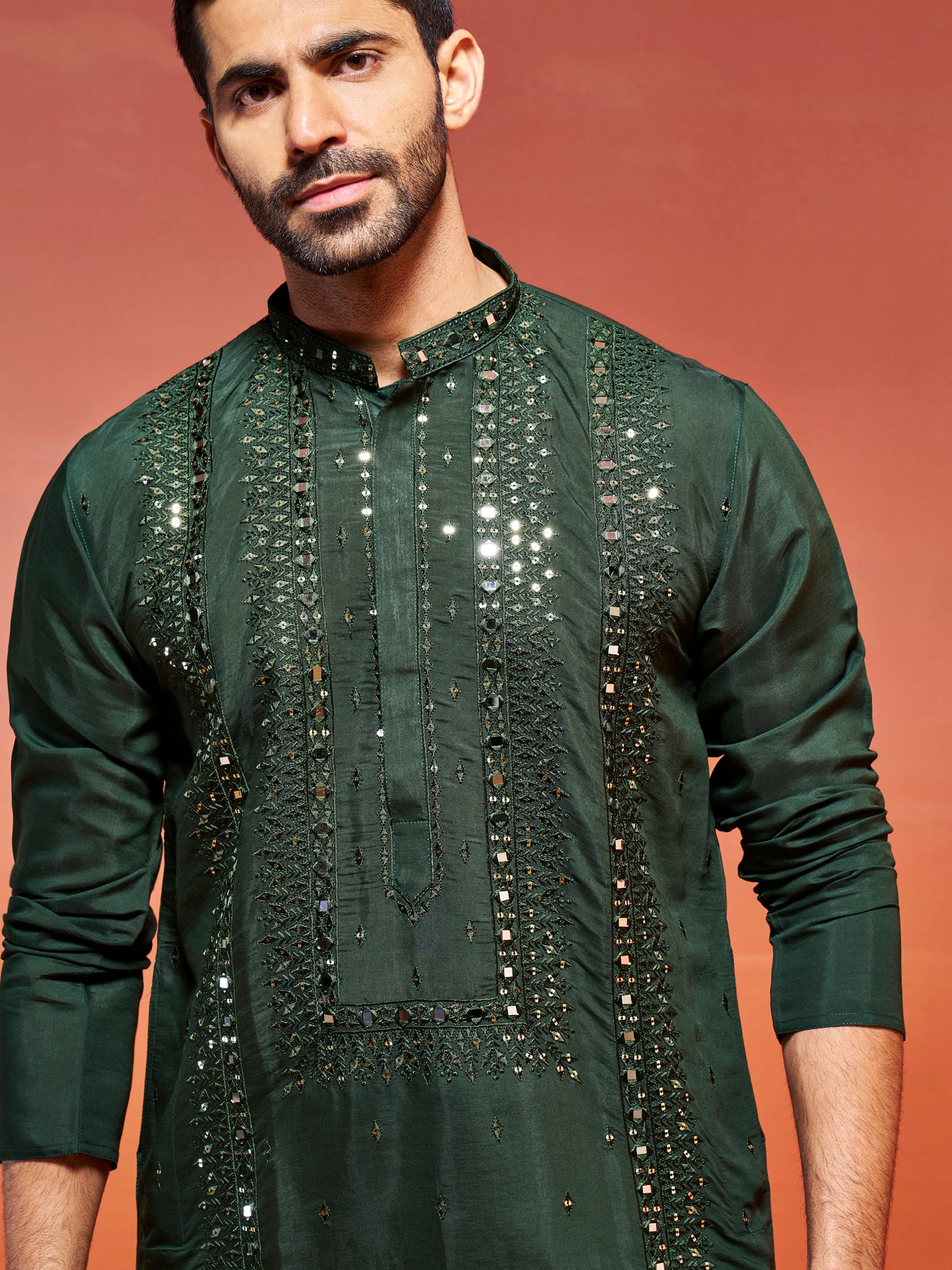 Bottle Green Silk Blend Festival Men's Kurta