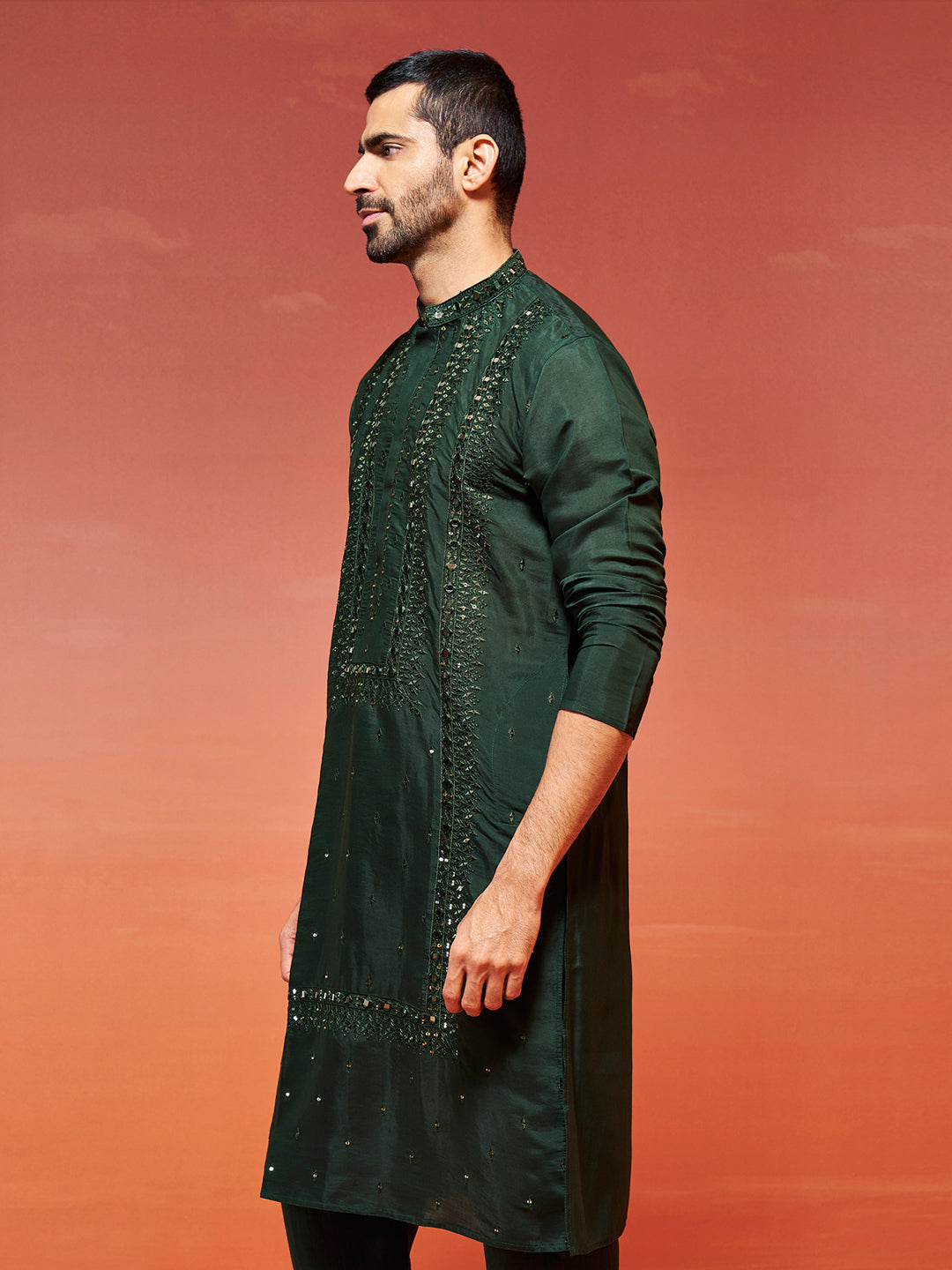 Bottle Green Silk Blend Festival Men's Kurta