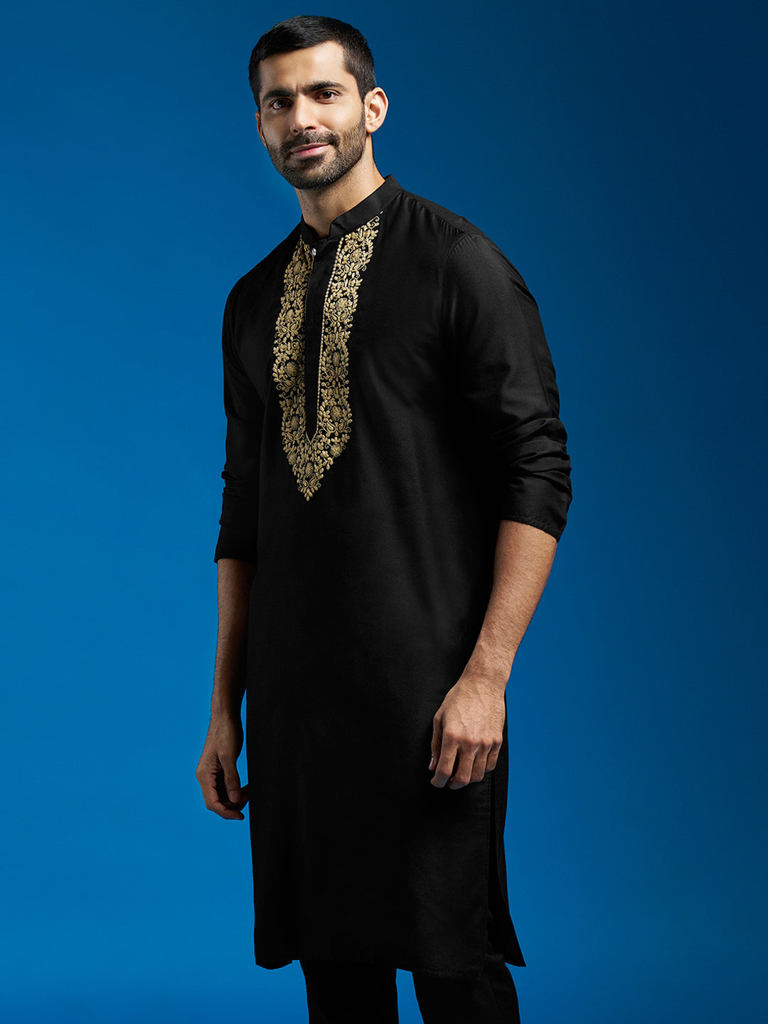 Black Viscose Wedding Wear Men's Kurta