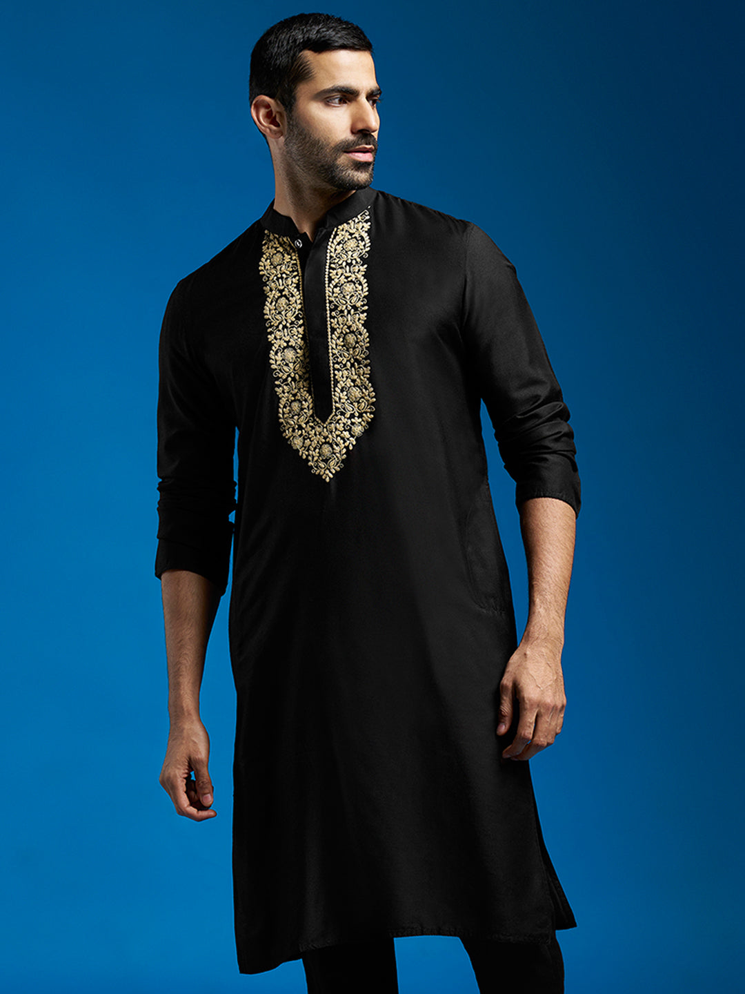 Black Viscose Wedding Wear Men's Kurta