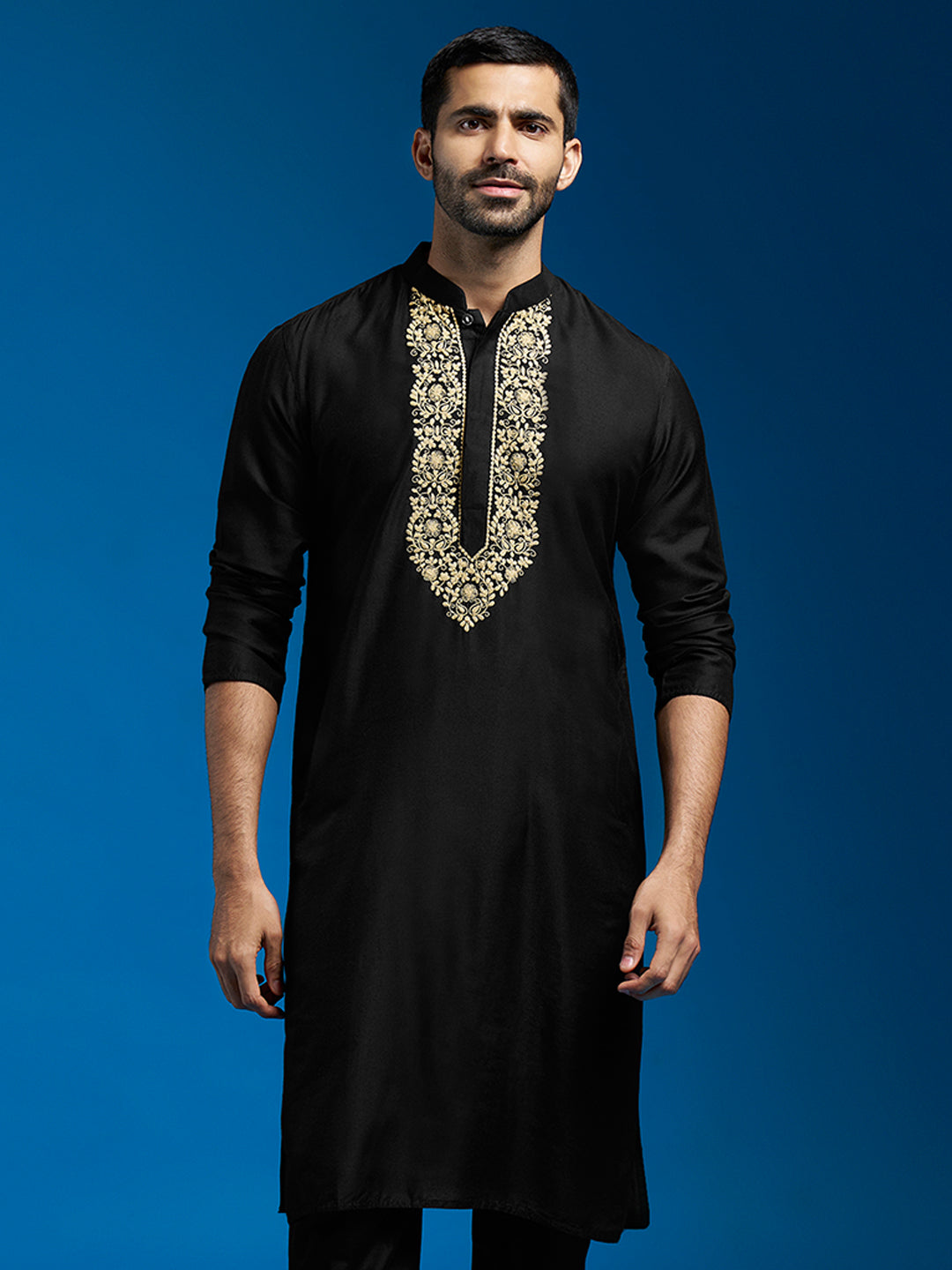 Black Viscose Wedding Wear Men's Kurta