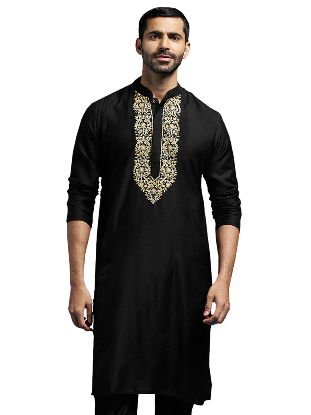 Black Viscose Wedding Wear Men's Kurta