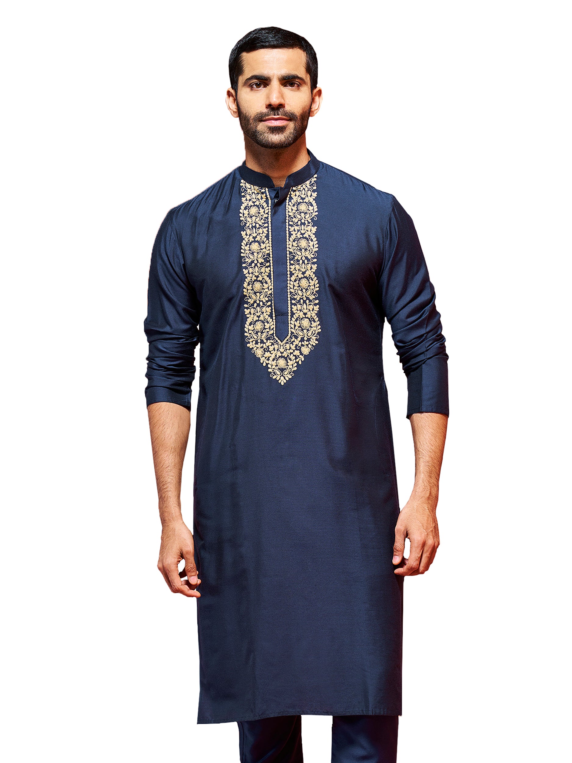Navy Blue Viscose Wedding Men's Kurta