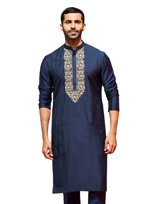 Navy Blue Viscose Wedding Men's Kurta