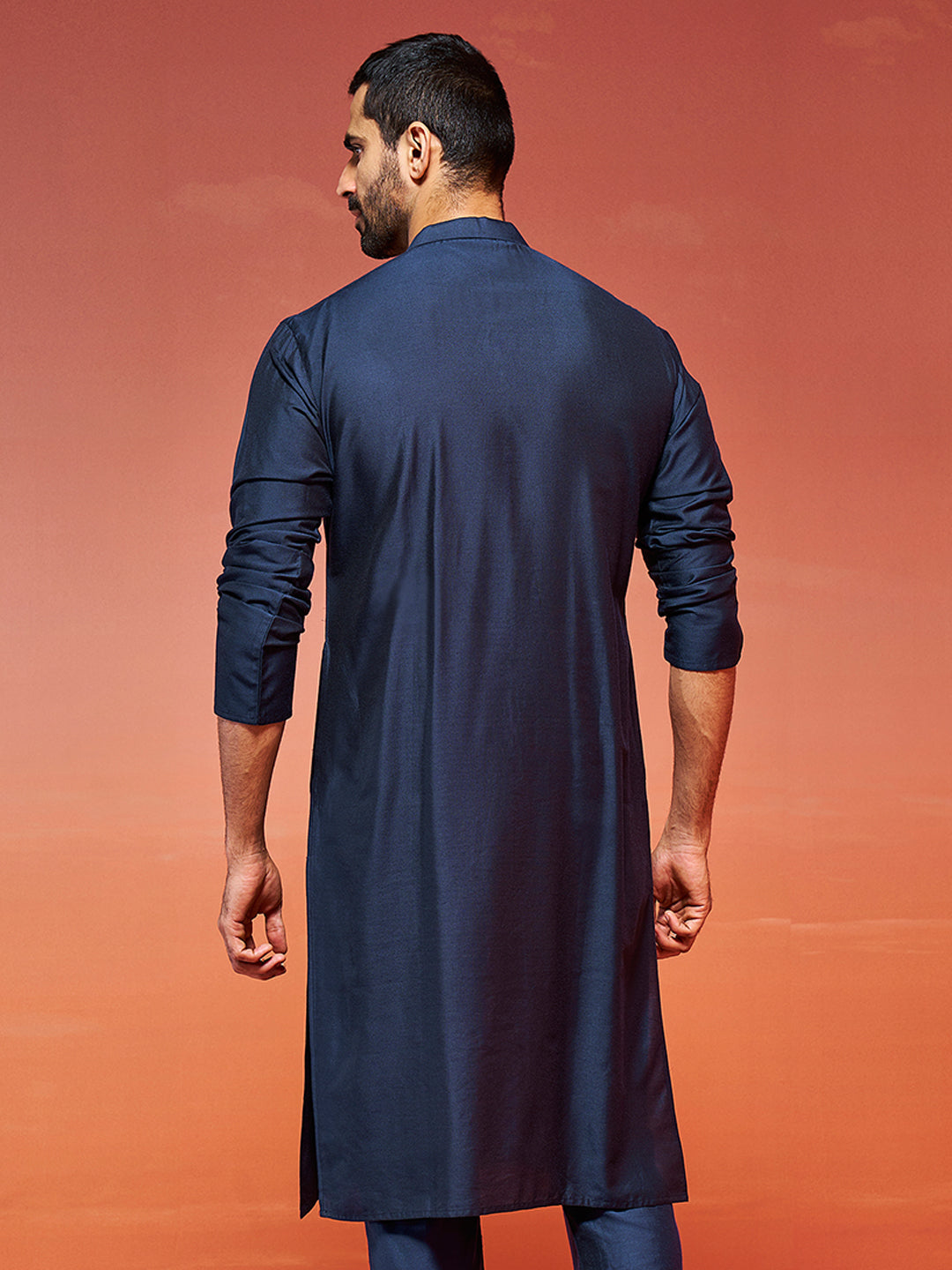 Navy Blue Viscose Wedding Men's Kurta