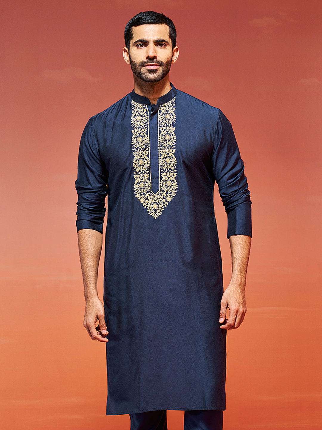 Navy Blue Viscose Wedding Men's Kurta