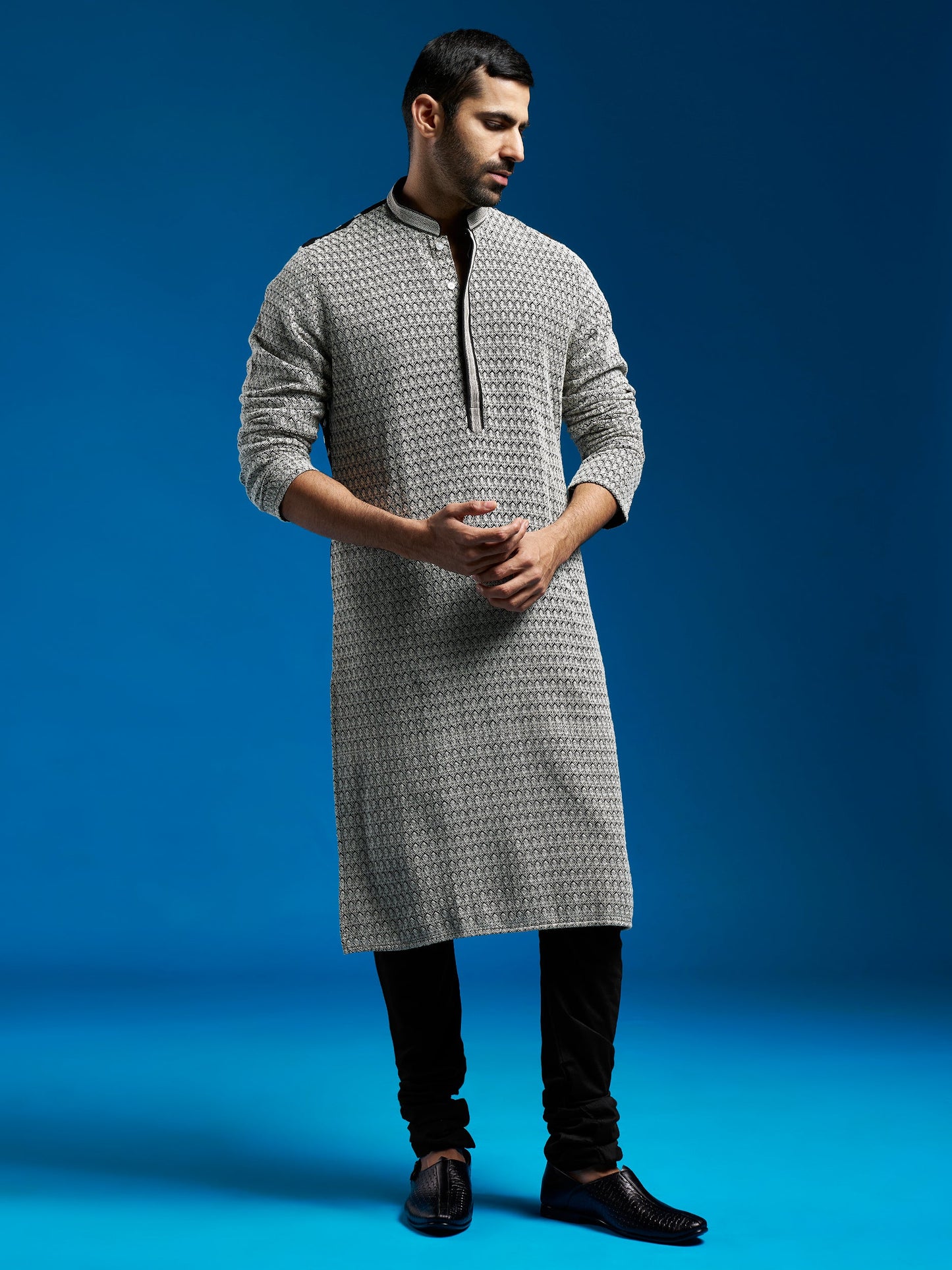 Men's Black Georgette Kurta