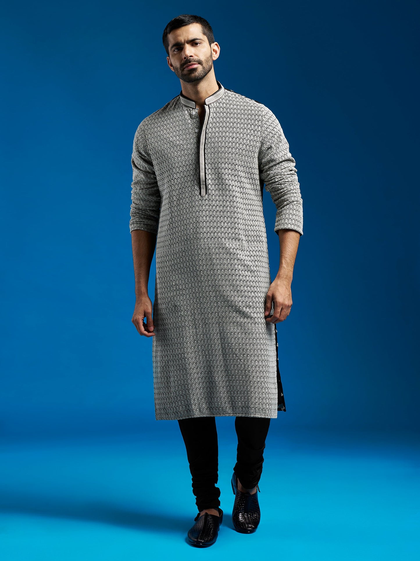 Men's Black Georgette Kurta