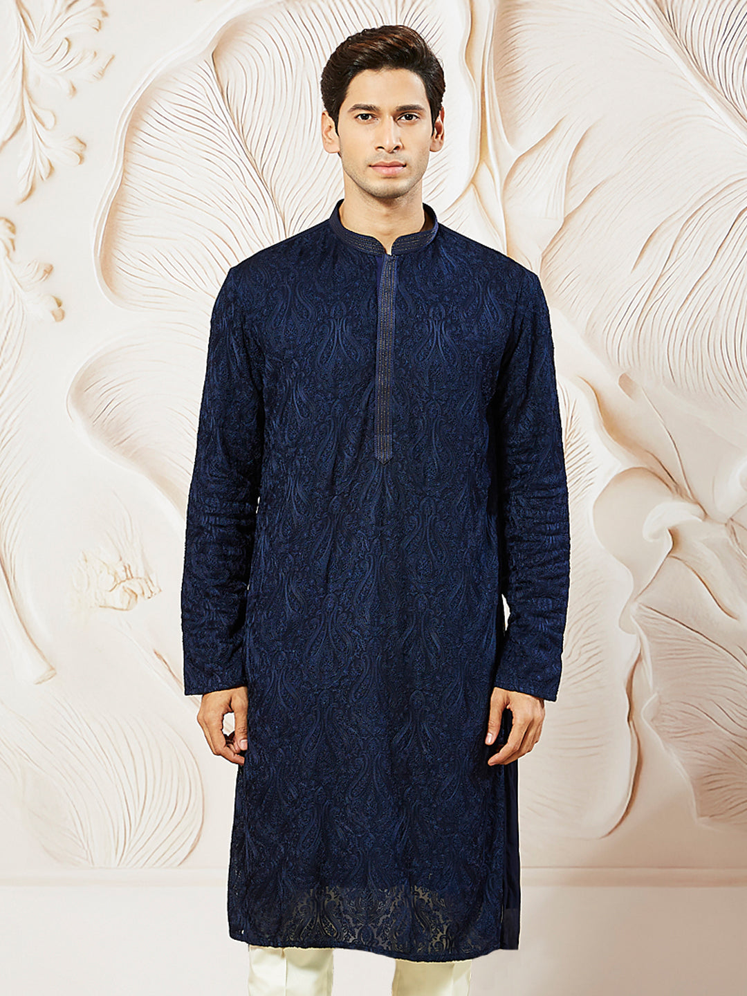 Navy Blue Georgette Wedding Men's Kurta