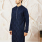 Navy Blue Georgette Wedding Men's Kurta