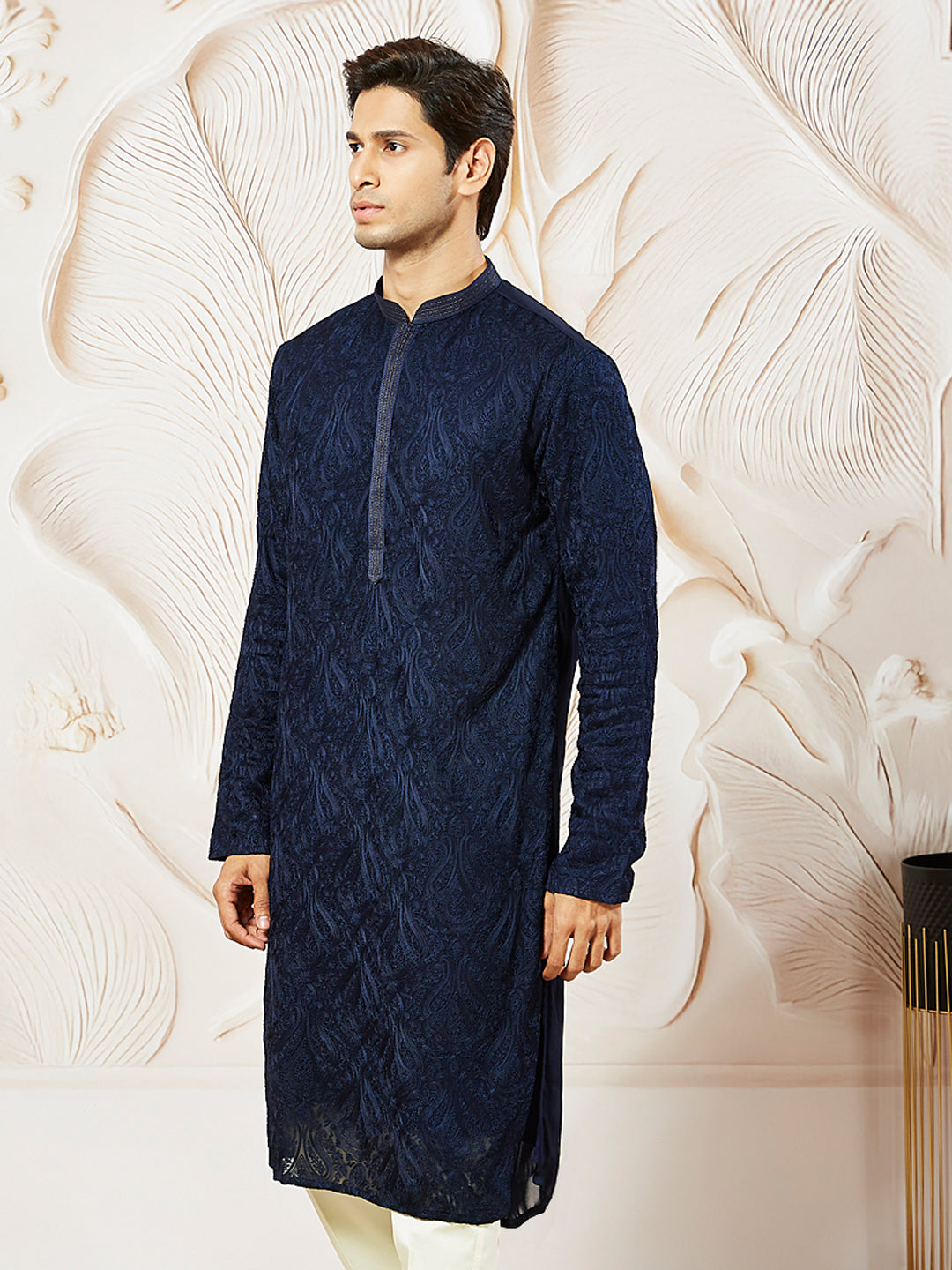 Navy Blue Georgette Wedding Men's Kurta