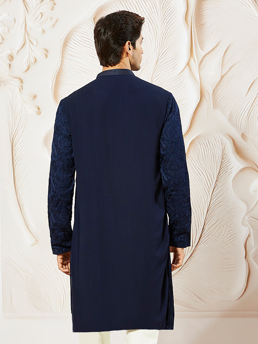 Navy Blue Georgette Wedding Men's Kurta