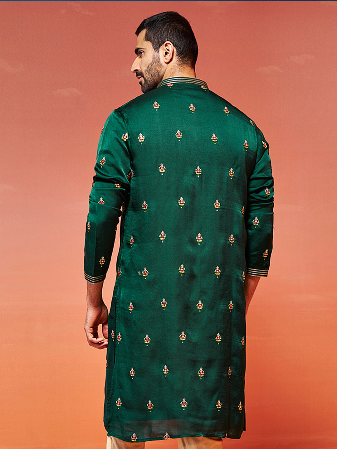 Bottle Green Silk Blend Wedding Men's Kurta