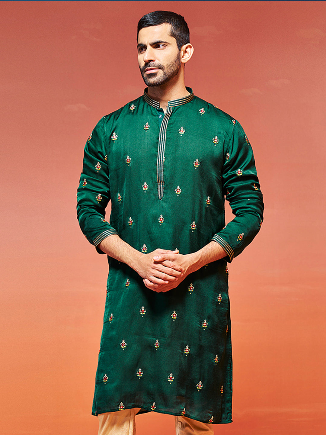 Bottle Green Silk Blend Wedding Men's Kurta