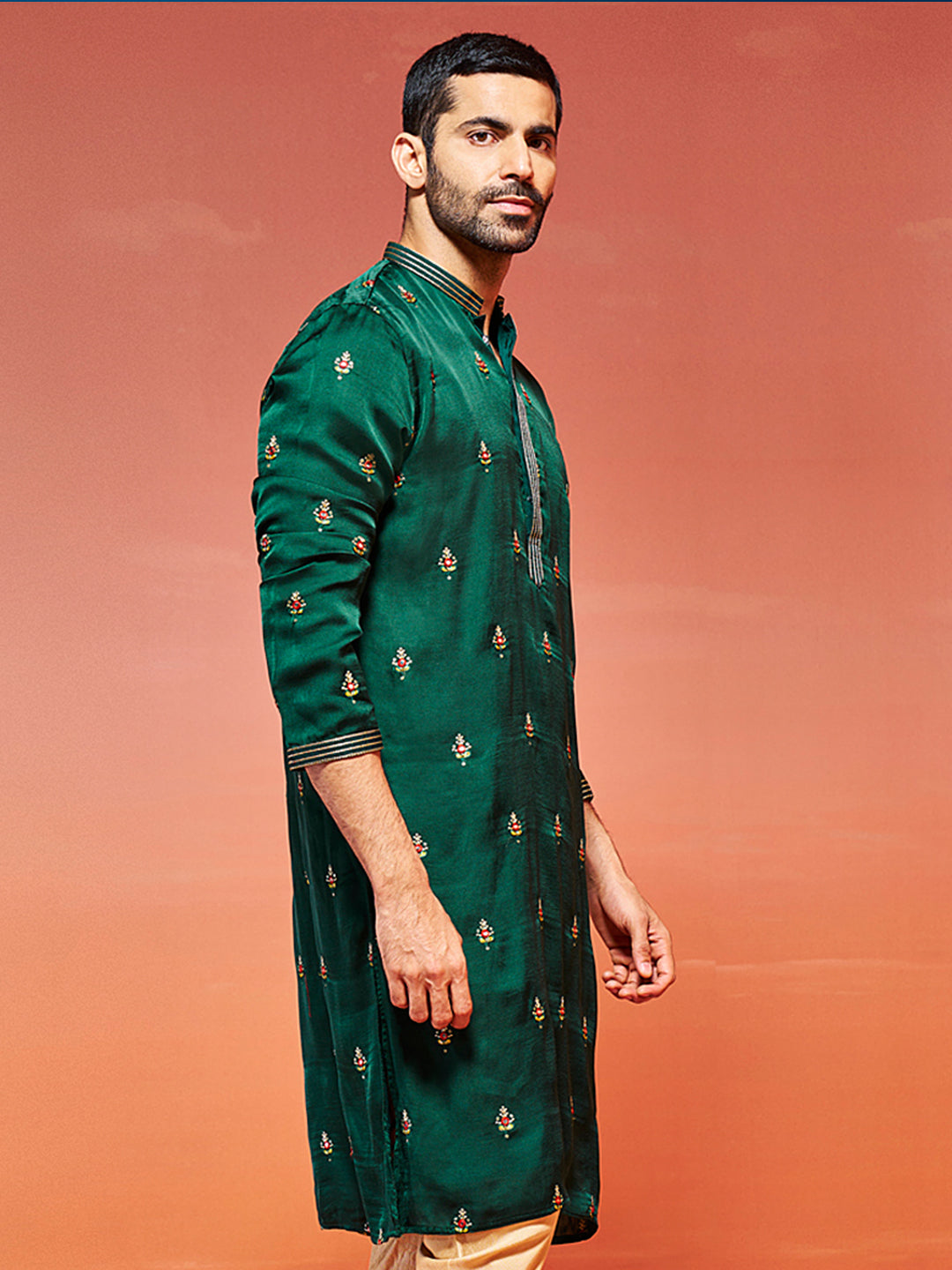 Bottle Green Silk Blend Wedding Men's Kurta