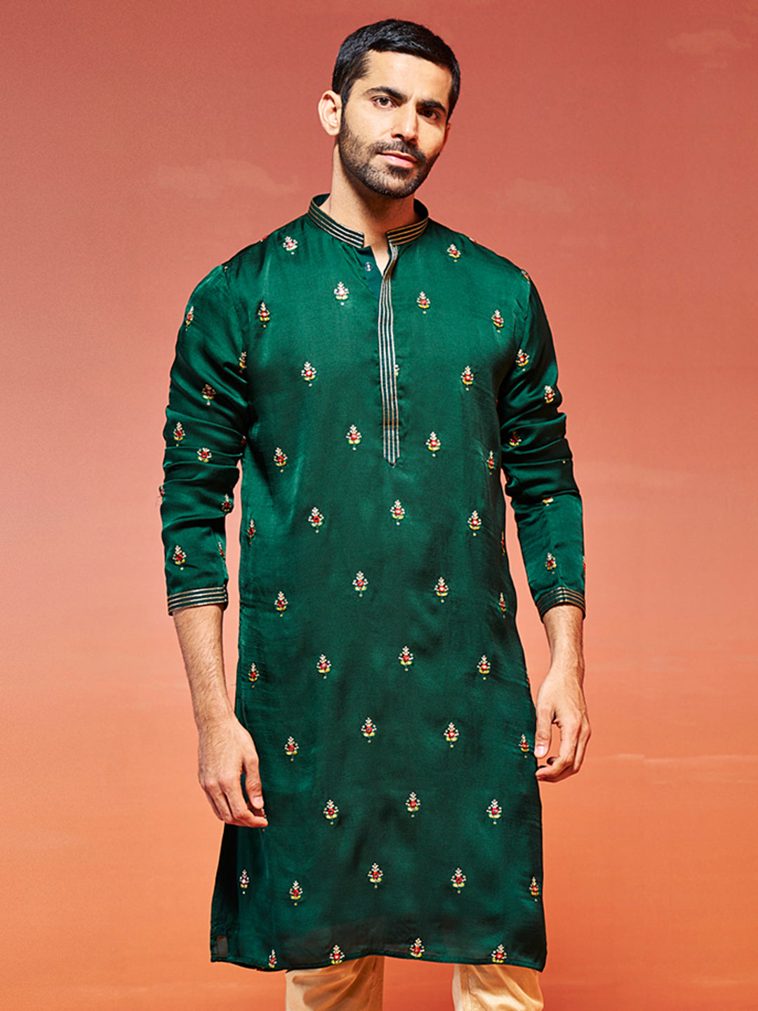 Bottle Green Silk Blend Wedding Men's Kurta