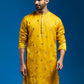 Ethnic Motifs Embroidered Mandarin Collar Tissue Silk Straight Kurta