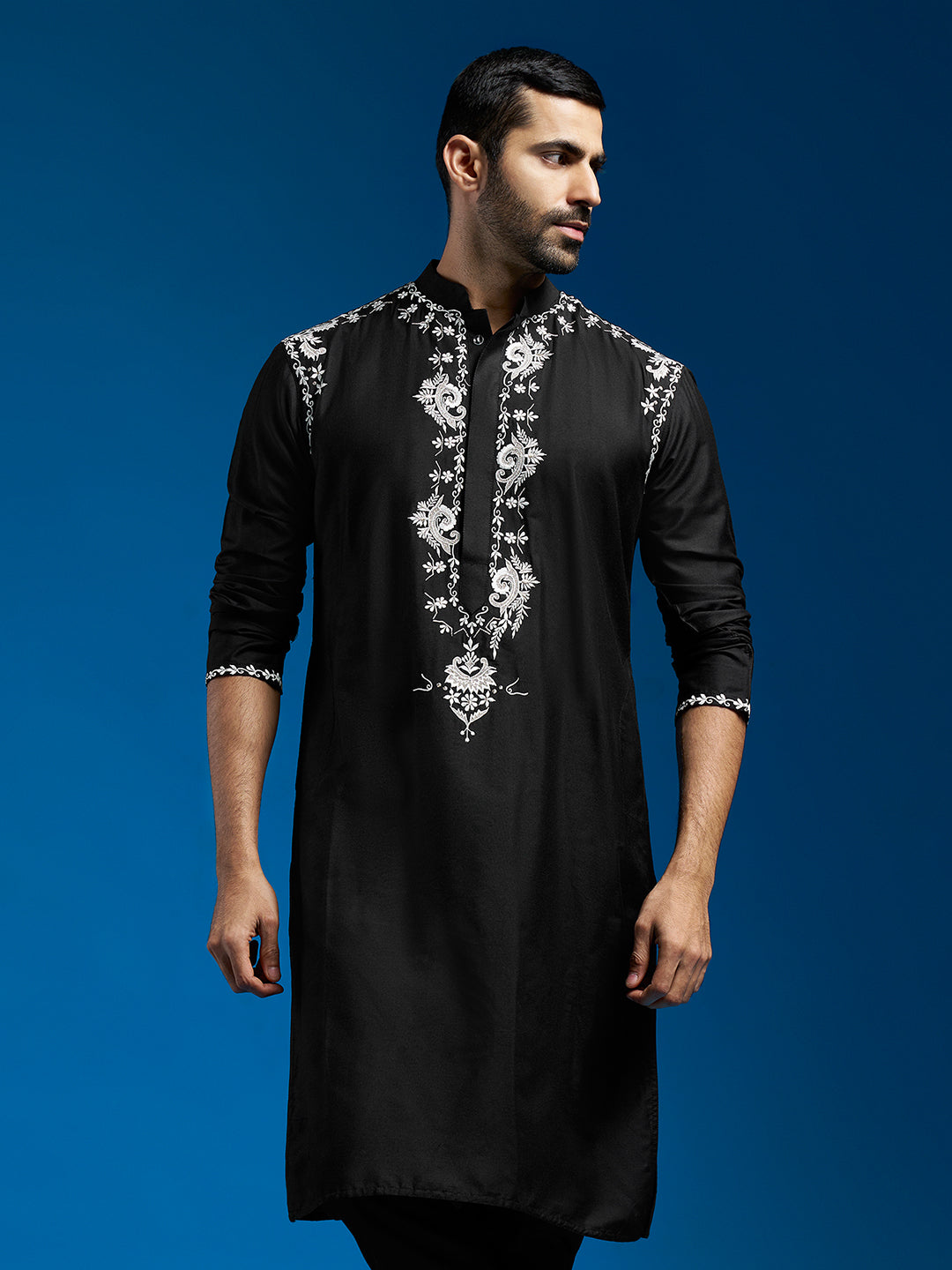 Black Viscose Festival Men's Kurta