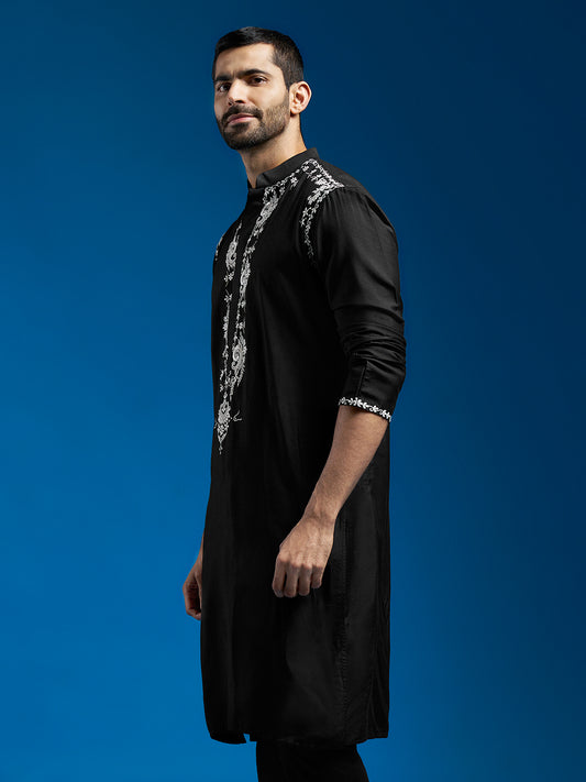 Black Viscose Festival Men's Kurta