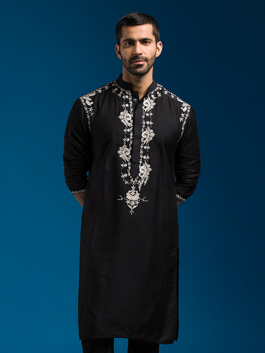Black Viscose Festival Men's Kurta