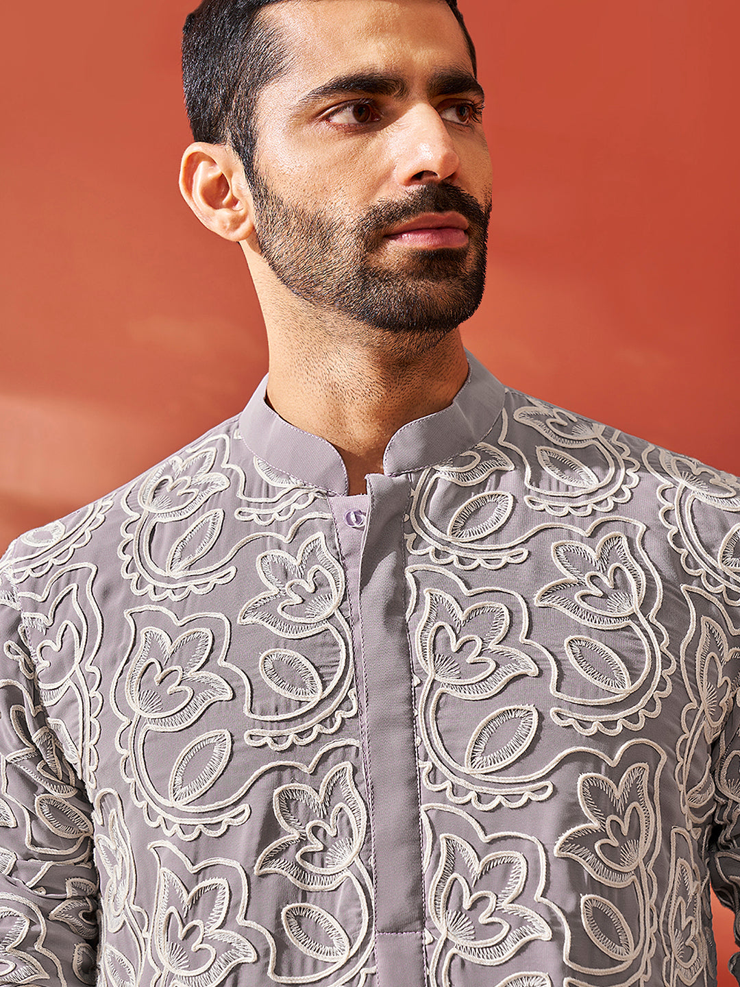 Stylist Lavender Faux Geogette Festival Men's Kurta Set