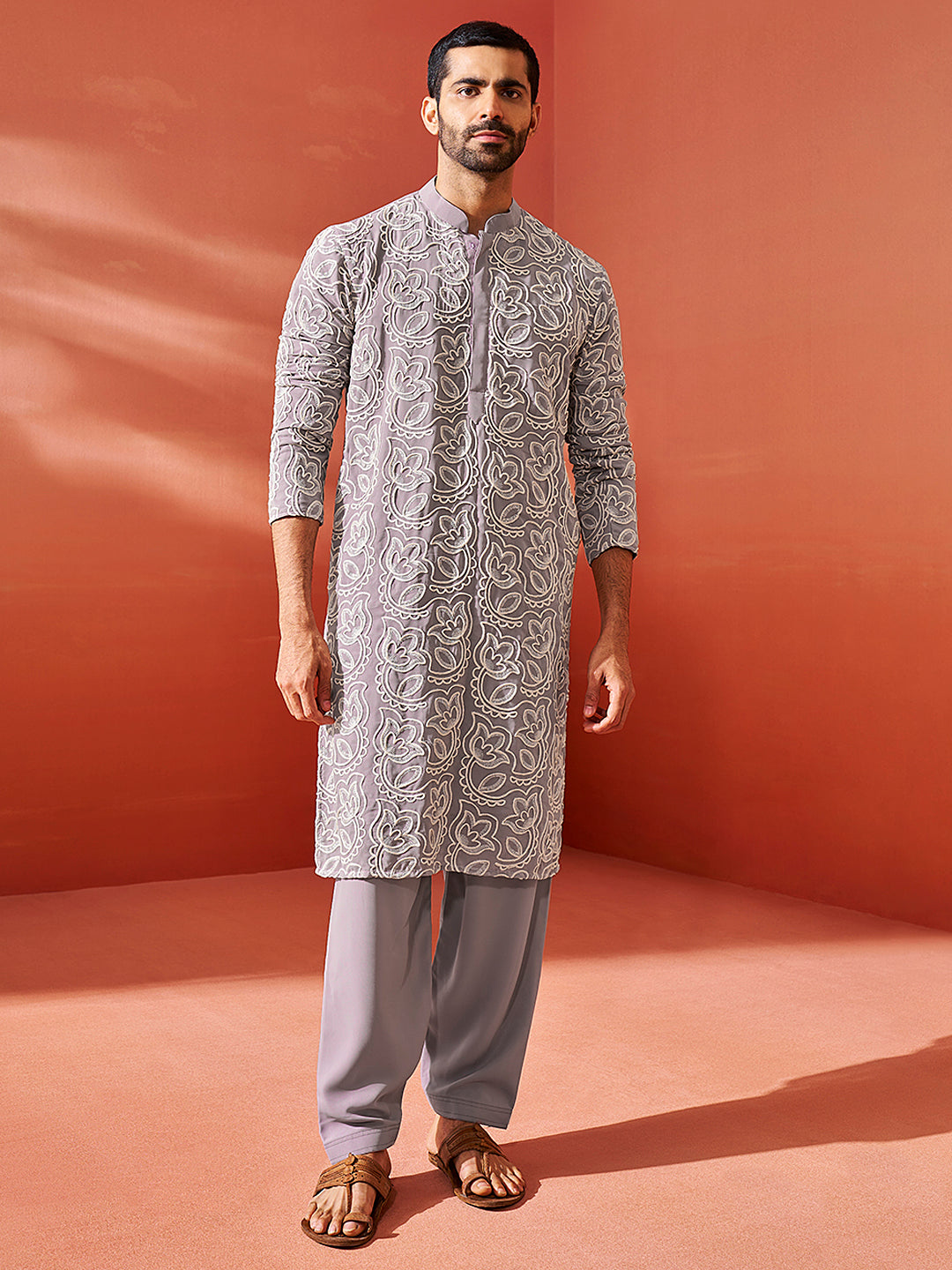 Stylist Lavender Faux Geogette Festival Men's Kurta Set