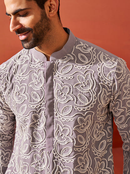 Lavender Faux Geogette Festival Wear Men's Kurta Set