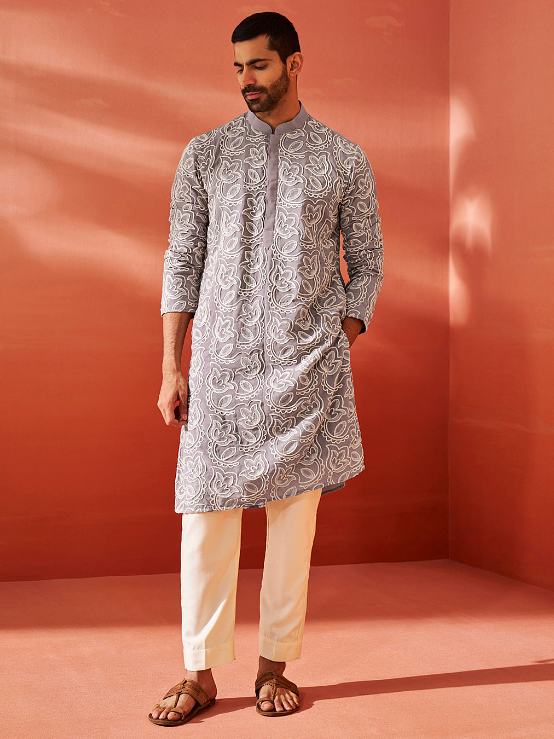 Lavender Faux Geogette Festival Wear Men's Kurta Set