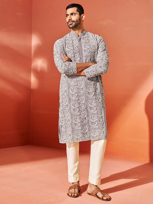 Lavender Faux Geogette Festival Wear Men's Kurta Set