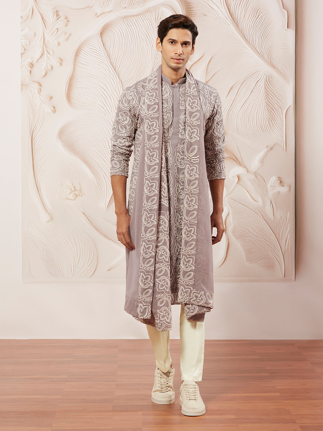 Lavender Faux Geogette Festival Men's Kurta Set