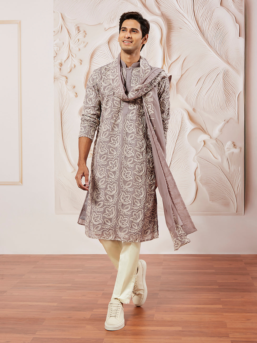 Lavender Faux Geogette Festival Men's Kurta Set