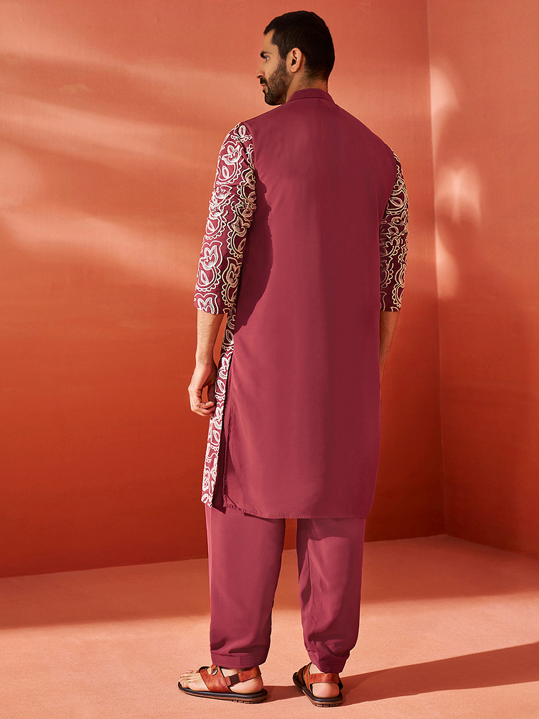 Maroon Faux Geogette Festival Men's Kurta Set
