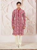 Maroon Faux Geogette Festival Wear Men's Kurta Set