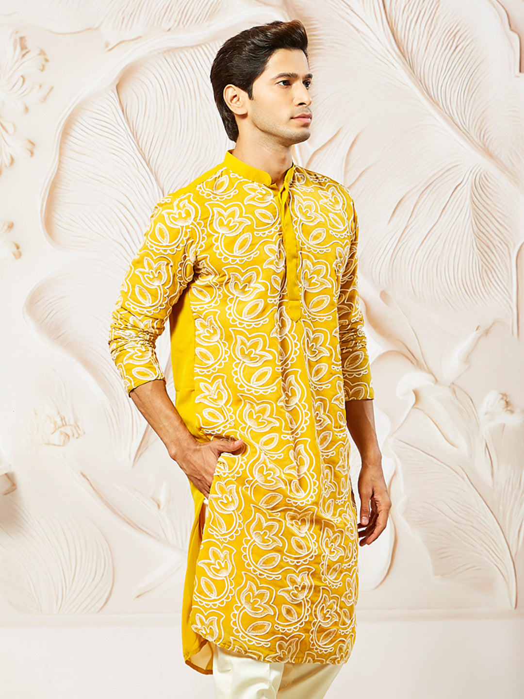 Mustard Faux Geogette Festival Men's Kurta