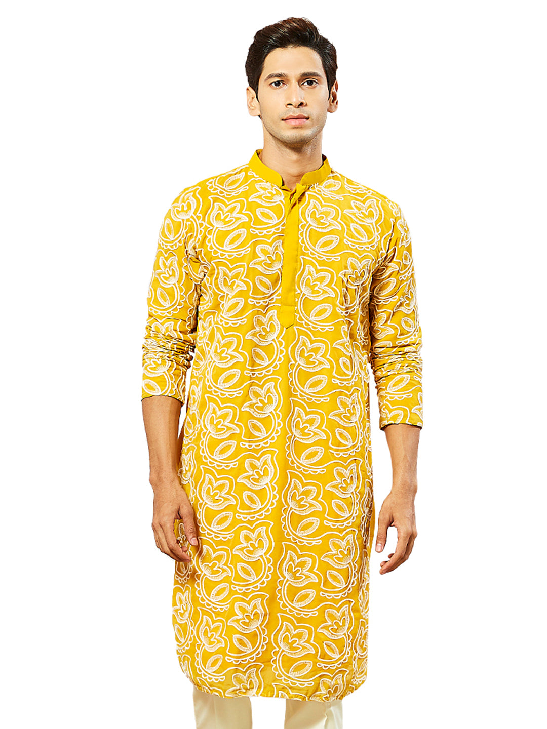 Mustard Faux Geogette Festival Men's Kurta