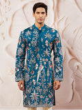 Turquoise Silk Blend Wedding Men's Kurta