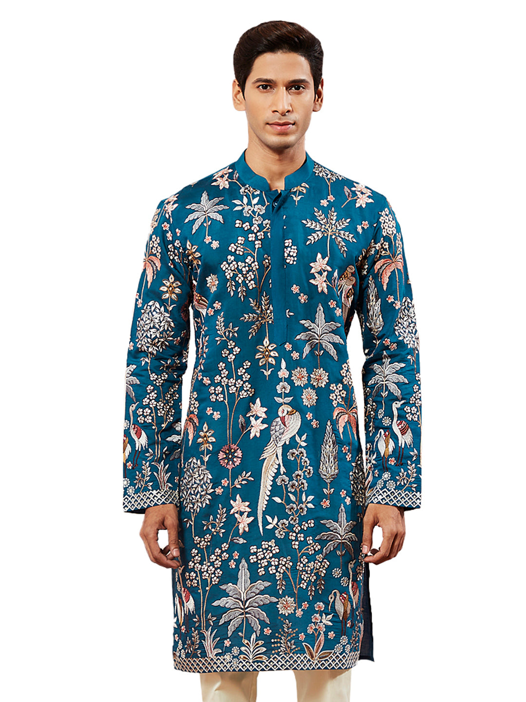 Turquoise Silk Blend Wedding Men's Kurta
